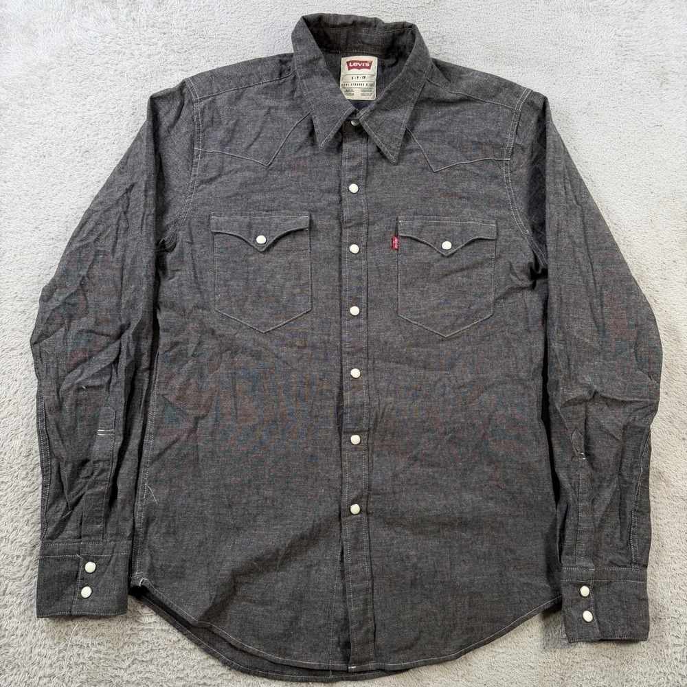 Levis Shirt Men Small Black Pearl Snap Chambray Western Long Sleeve Rodeo Cotton